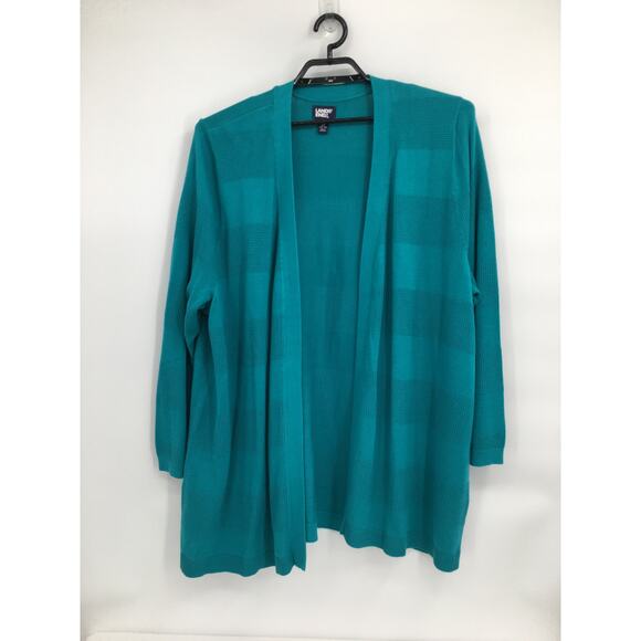 Lands End Cotton Modal Texture Drape Cardigan Teal Blue 3X 24W-26W - Picture 1 of 10